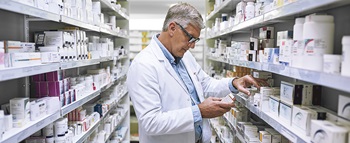 Farmacêutico a ver os medicamentos